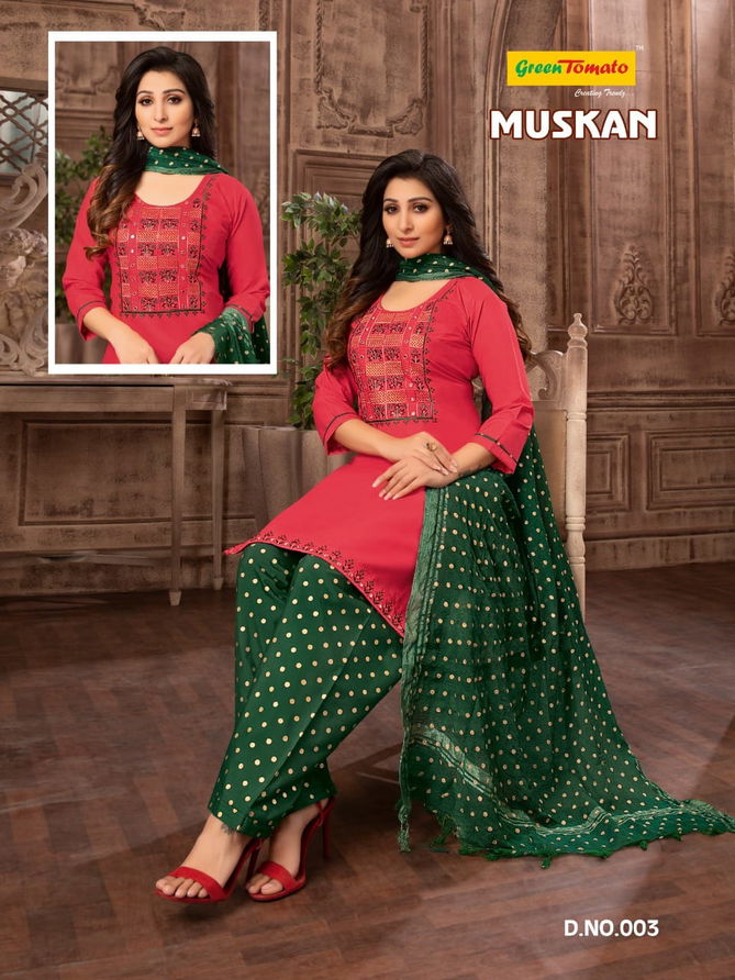 Green Tomato Muskan Patiyala Regular Wear Cotton Printed  Ready Made Collection